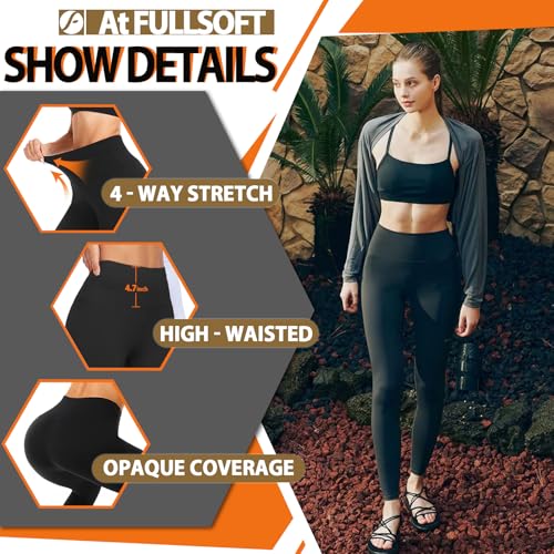 FULLSOFT 3 Pack Leggings for Women High Waisted Soft Black Yoga Pants for Workout Athletic Running Reg & Plus Size2
