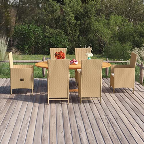Snsowed Juego de Comedor de jardín 7 Piezas, Muebles para Jardín Y Terraza, Conjuntos De Muebles De Jardín, Conjunto De Balcón, Set De Jardin Exterior, ratán sintético Beige
