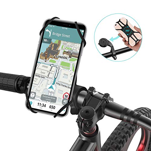 SAWAKE Support Téléphone Vélo, Support Smartphone Universel Silicone Rotation à 360 degrés, Détachable, Support de Téléphone Moto Bicyclette du Guidon Ideal pour des Smartphones de 4,0-6,8 Pouces
