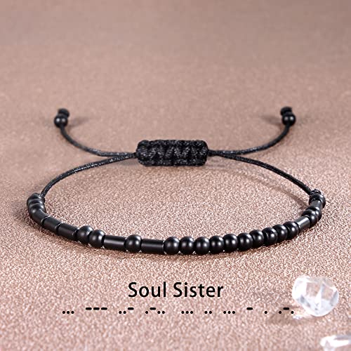 Morse Code Bracelets for Women Inspirational Gifts for Her Adjustable Black Adjustable Braided Men Bracelets Motivational Best Friend Birthday Gifts for Sister Daughter Mom Dad Christmas Jewelry…
