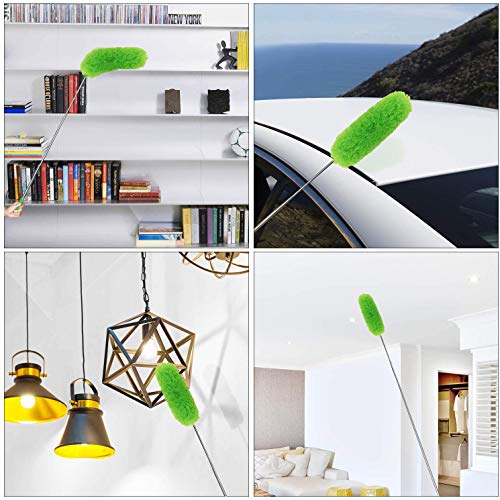 Image of DELUX Microfiber Feather Duster Extendable Duster with 100 inches Extra Long Pole, Bendable Head & Long Handle Dusters for Cleaning Ceiling Fan, High Ceiling, Blinds, Furniture & Cars Green