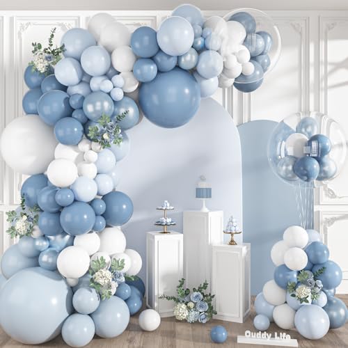 Ouddy Life Dusty Blue Balloons Arch Garland Kit 152 Pcs Light Blue and White Balloon Arch Kit Pearl Pastel Blue Clear Balloon for Wedding Birthday Baby Shower Bridal Gender Reveal Party Decorations