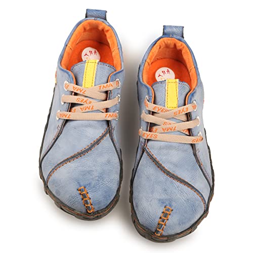 TMA EYES Retro Handmade Soft Leather Shoes Women's Flat Lace-up Walking Casual Shoes4