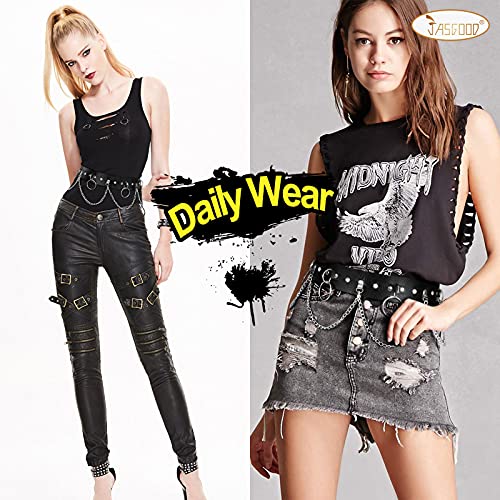 JASGOOD Punk Black Waist Chain Belt Women Leather Rave Body Goth Accessories Jewelry for Girls4