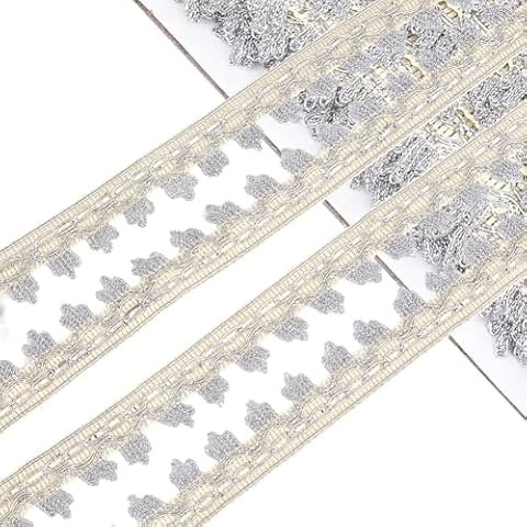 CABODYALS Silver Metallic Lace Trim 18 Yards Cover