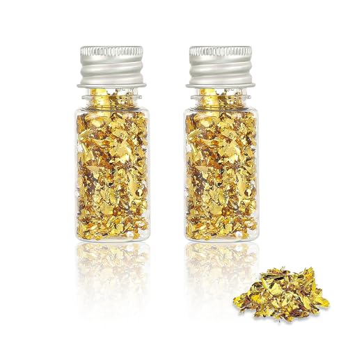 2 Bottles Gold Leaf Sheets Multifunctional Foil for DIY Craft Home Decor