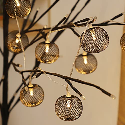 EONANT Dekorative Lichterkette mit 20 Metallgitterkugeln LED-Laternen im Vintage-Stil, Innen- und Außenbereich Pergola Weihnachten Hochzeit Party Dekoration (Schwarz)