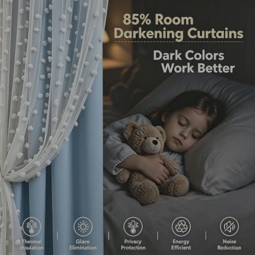 Image of Blue Room Darkening Curtains for Kids Nursery Bedroom 52x84 Inch