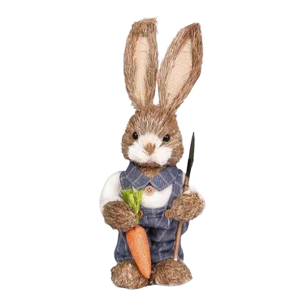 Atsika® Straw Rabbit Easter Farmer Bunny Figure w/Carrot for Wedding Party Decor Cowboy and White |Home & Garden | Home Decor | Figurines