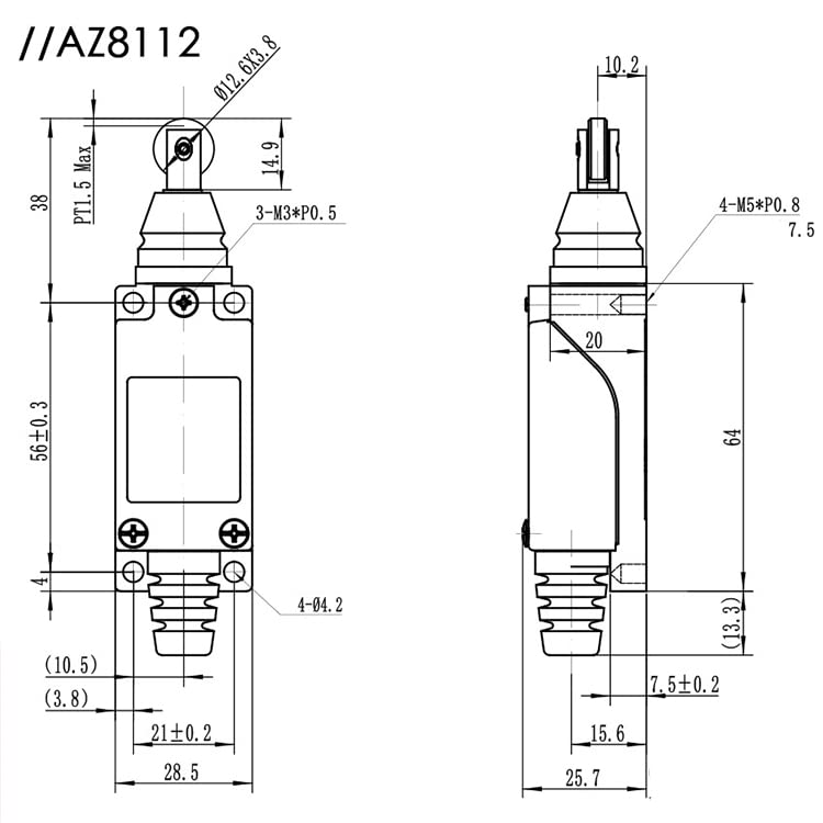 Miniatura 2 de AZ-8112 Serie AZ8 Actuador de émbolo de rodillo, interruptor de límite compacto de acción a presión Reemplazar ME-8112 TZ-8112 Interruptor de límite
