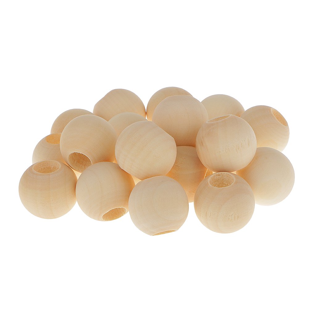 Homyl 20Pcs Natural Plain Round Unfinished Wooden Loose Spacer Beads 25mm
