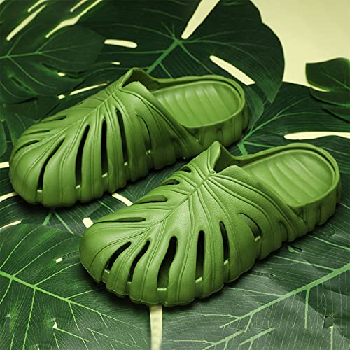 Jfxgjuv Monstera Slippers, Monstera Leaf Slides, Monstera Pillow Slippers Non-Slip Quick Drying Soft Open Toe Bathroom Sandals Shower Slippers Monstera Slides for Women and Men (US9, Green)2