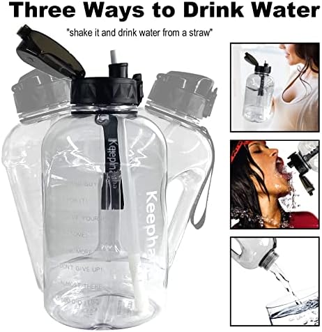Keephaha Motivational Water Bottles with Straw 2.2L, Half Gallon Sports Water Bottle with Time Marker, Wide Mouth BPA Free, Leakproof Large Water Jug for Gym/School/Office/Outdoor Cycling(clear) 