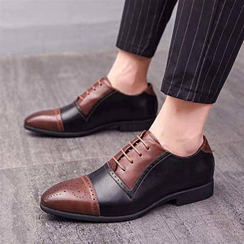Dress Oxford Shoes for Men Lace Up Two Tone White and Brown Brogue Cap Toe Vegan Leather Low Top Slip Resistant Block Heel Prom(Black Brown,10 M US)4