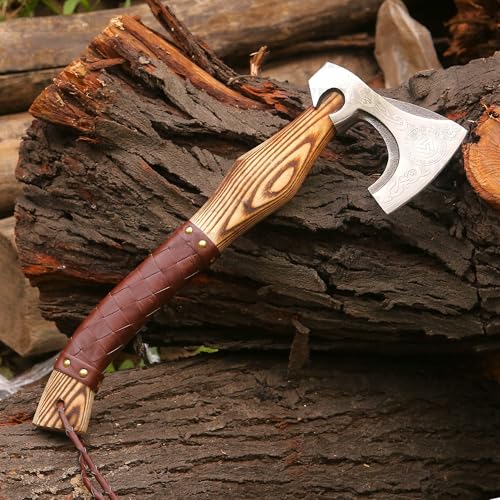 Image of Viking Axe Gift Vikings Knife with Sheath | Hand Forged Real Handmade Outdoor Hunting Camping Axes and Hatchets | Viking Gifts for Men (Ax-05)
