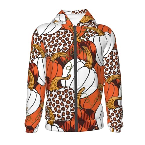 Various Pumpkins Leopard Orange White Kid Hoodies Boys Zip Up Sweatshirts Girls Pullover with Pocket2
