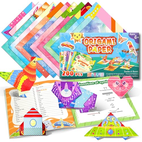 Origami Kit For Kids Ages 5-12 Includes 200 Sheets Of Origami Paper With A Guiding Book Colorful Arts And Crafts Origami Book For Boys And Girls Perfect For Road Trip Activities Toys And Gifts