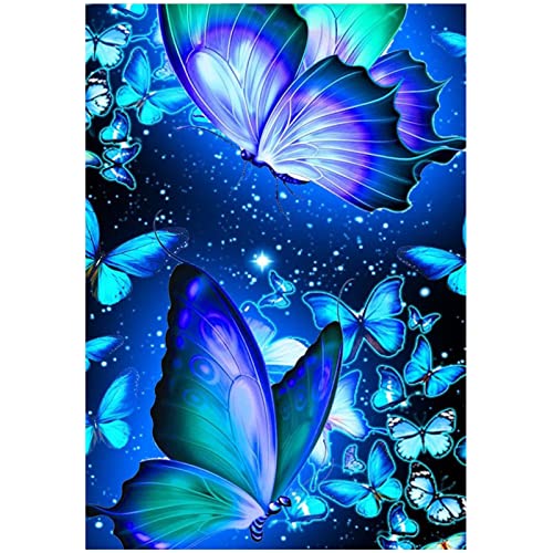MXJSUA Diamond Painting Kits for Adults, Blue Butterfly Round Full Drill Butterfly Diamond Painting Kits DIY Diamond Painting by Number Kits Diamond Spring Art Kits for Home Wall Decor 12x16 Inch