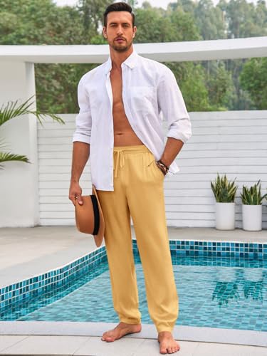 Runcati Mens Casual Pants Elastic Waist Linen Drawstring Lightweight Loose Fit Summer Beach Yoga Trousers4