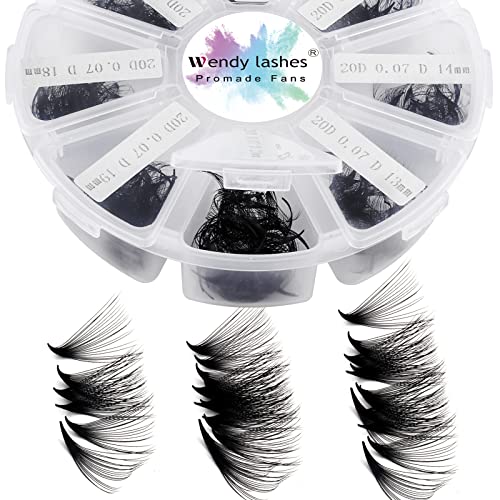 Pre Made Fan Eyelash Extensions 20D 0.07mm D Curl Mixed 13-20mm 500 Fans Premium Premade Fans Loose Volume Russian Lash Extensions Handmade Promade Loose Fans(500-20D-0.07-D-1320)