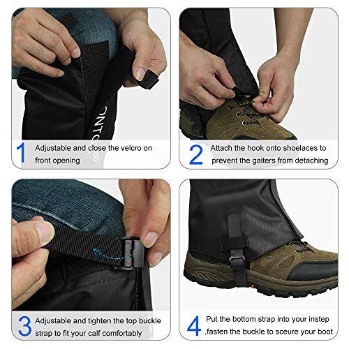 V VONTOX Leg Gaiters, Waterproof Rainproof Snow Boot Nylon Gaiters(M) for Women/Men, Adjustable Breathable Gaiters for Hiking, Hunting, Snowshoeing, Garden - Thumbnail 6