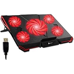Ventilador Potente Para Laptop KLIM Cyclone - Base Refrigeradora Portatil - Nuevo - Potente Refrigerador Portátil con 5 Ventiladores para Ordenador Gaming, PS4, PS5 - Varias inclinaciones - Soporte Estable - Rojo