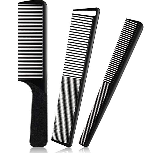 3 Pieces Black Comb Set, Carbon Fiber Cutting Comb Portable Hair Dressing Comb Handle Comb Black Styling Comb for Male and Female