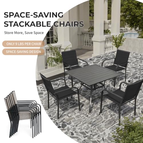 Image of Anmutig 5 Piece Patio Dining Set, 35 inch Square Table & Stackable Chairs Black