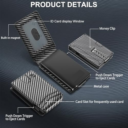 Men Wallet for Men, Mens Wallet with Money Clip Slim Credit Card Holder Bifold Smart Metal Pop Up Front Pocket Wallet (Carbon Black) Men Gift Christmas Gift Fathers Gift 2025 New Trend4