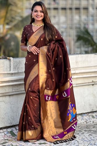 Image of SGF11 Women's Kanjivaram Paithani Silk Saree With Unstitched Blouse Piece