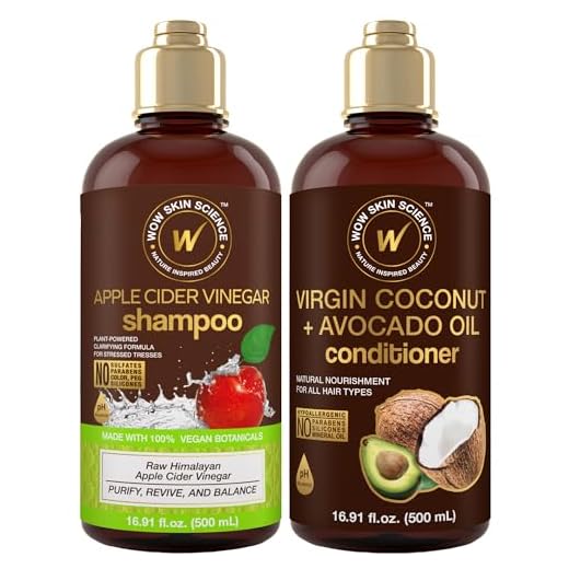 WOW Apple Cider Vinegar Shampoo & Hair Conditioner Set - (2 x 16.9 Fl Oz / 500mL) - Increase Gloss, Hydration, Shine - Reduce Itchy Scalp, Dandruff & Frizz - No Parabens or Sulfates - All Hair Types