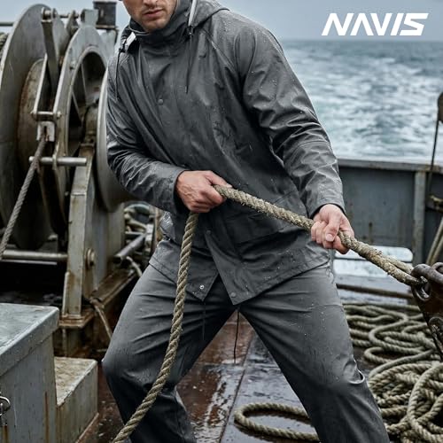Image of Men's Workwear 3-Piece Waterproof PU Rain Suit Set | Hooded Jacket & Bib Pants, Sealed Seams, Storm Flap, Adjustable Suspenders, Flap Pockets, Outdoor Work, Fishing, Farming