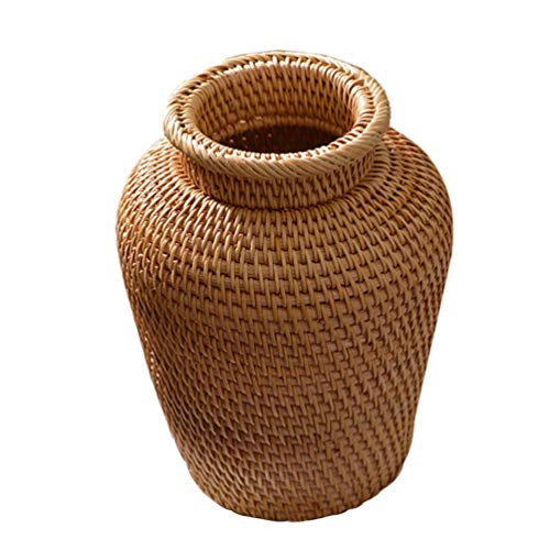 Doitool Wicker Flower Vase Rustic Woven Flower Basket Pot Can Farmhouse Decorative Dried Flower Pot Seagrass Storage Basket Organizer For Wedding Kitchen Decoration #TOP16