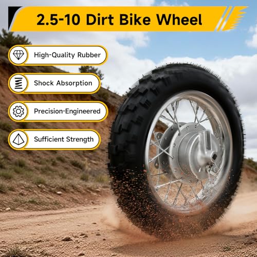 Image of 2.5-10 Dirt Bike Rear Wheel Compatible with CRF50 SSR70 TTR50 XR50, 2.5 x 10 Tire & Rim for Apollo Taotao 50cc 70cc 90cc 110cc Pit Bike Motorcycle Parts with Drum Brake Pad Shoe Assembly Silver