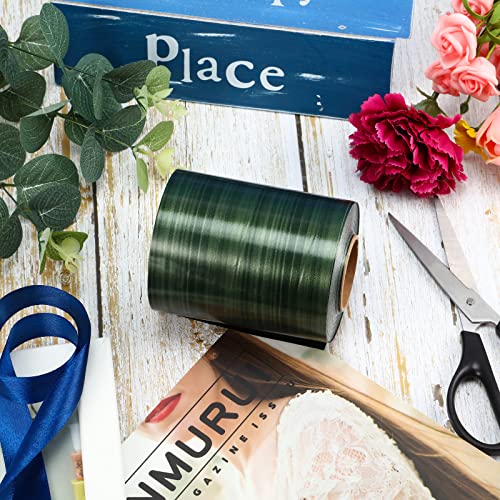Outdoor Ribbon Poly Satin Ribbon Floral Craft Decoration Aspidistra Leaf Pattern Ribbon Easter Holiday Outdoor Decorating (Dark Green, 4 Inch X 30 Yards) #TOP3