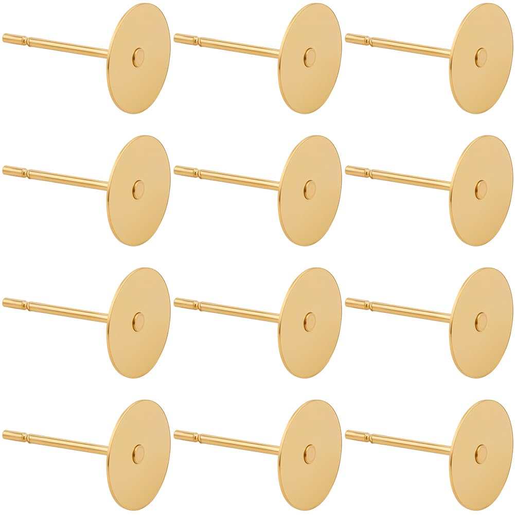 Tiges de boucles d'oreilles 8mm en acier plaqué or 24k pour création bijoux DIY