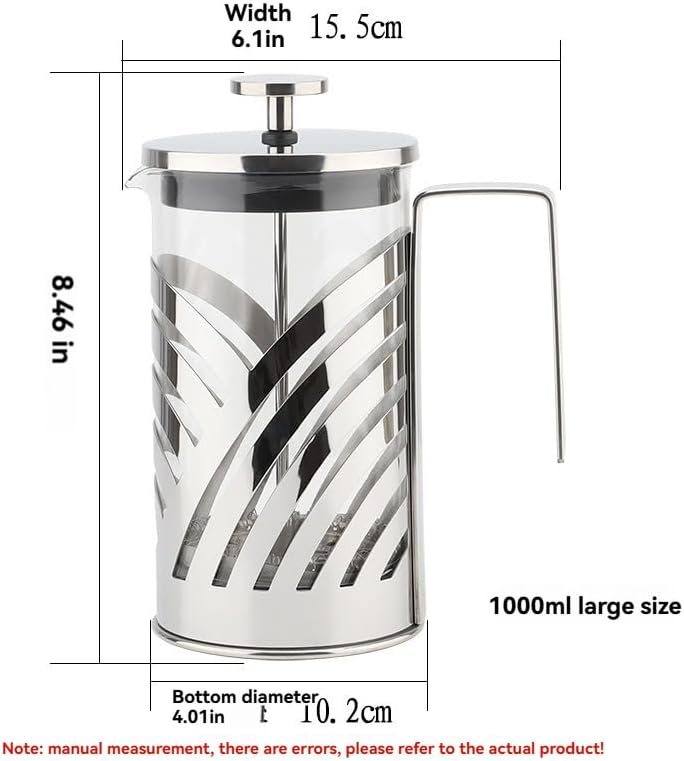 Coffee maker Hand made coffee maker High temperature resistant high boron glass tea maker Press teapot Filter pre, Stainless Steel Filter System & Heat Resistant Borosilicate Glass. (1000ML)