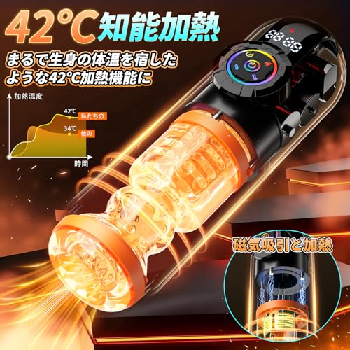 【2026完全装備男性用】28 in1機能搭載★次世代多機能オナホール電動オナホール 電動オナホ テンシラバー オナホ 狂気回転 第二世代【9種ピストン+9種激震+9種吸引+完全防水42℃加温機能 亀頭責め+アプリ機能付き+遠隔操作 】アプリ男性フェラ 電動オナホール 深喉締め 超強刺激 超長肉厚ホール イケるパワ 静音 男性用 (BLACK MANBA PRO) (オレンジ) - 画像5