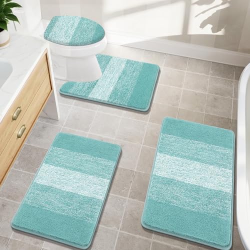 Bsmathom Bath Rug Set 4 Piece with Toilet Lid Cover