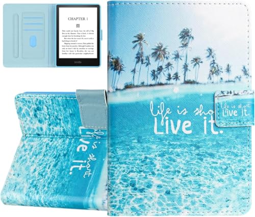 YUNHOTIC Case for 6' All-New Amazon Kindle (11th Generation 2024/2022), PU Leather Magnetic Cover with Smart Auto Wake/Sleep for 6' Kindle & Signature Edition & Kids E-Reader, Beach