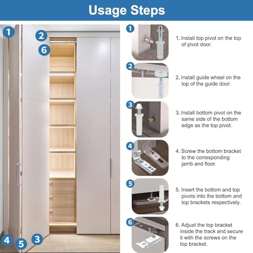 Kit de reparación de herrajes para puertas plegables bi-fold para puertas corredizas y de clóset miniatura 2