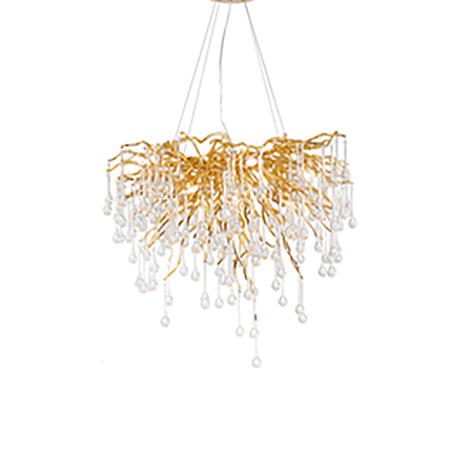 KXEcoLife Round Art Crystal Chandelier,For Living Room Dining Bedroom Villa,Living Light,American Creative Light,G9 Nordic Light Luxury Water Drop Branch Light-Golden. 45 * 50cm