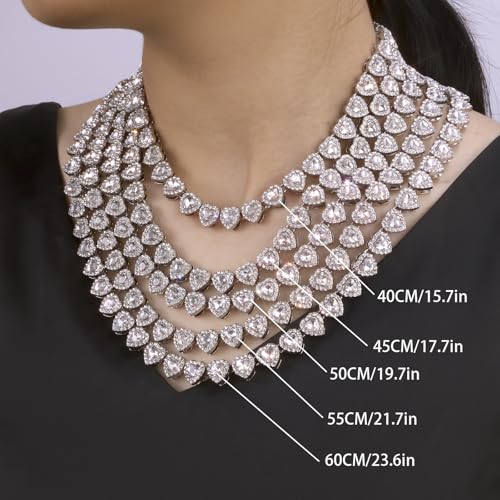 Rhinestone Hearts Necklace, Iced Out Hearts Jewelry，Silver Tennis Necklace For Women，Tennis Necklaces For Women, Hearts Tennis Necklace2