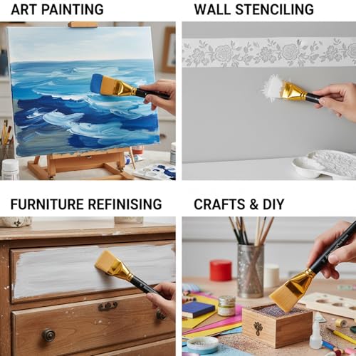 Pinceles planos para pintura 1.5 pulgadas set de 3 piezas Arucxlzq miniatura 4
