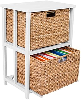 BirdRock Home Seagrass 2 Tier File Cubby Cabinet - Vertical Storage Furniture