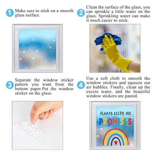 Image of Whaline 9 Sheet Back to School Window Clings Jesus Inspirational Quotes Window Decals Double-Sided Motivational Bible Verse Windows Decor for Students Bedroom Classroom Playroom