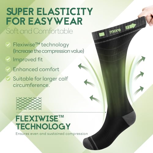 Bamboo Viscose Compression Socks for Women & Men (3 Pairs) 15-20 mmHg Knee High Support for Nurses, Travel, Pregnant3