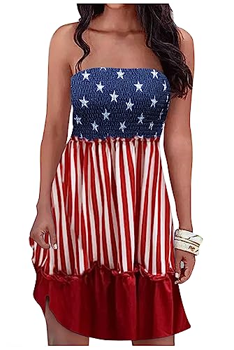 CHUNTIANRAN 4th of July Dresses for Women American Flag Sundresses Ladies Patriotic Mini Dress Summer Beach Vacation Dresses Outfits(USA Flag-5,Large)