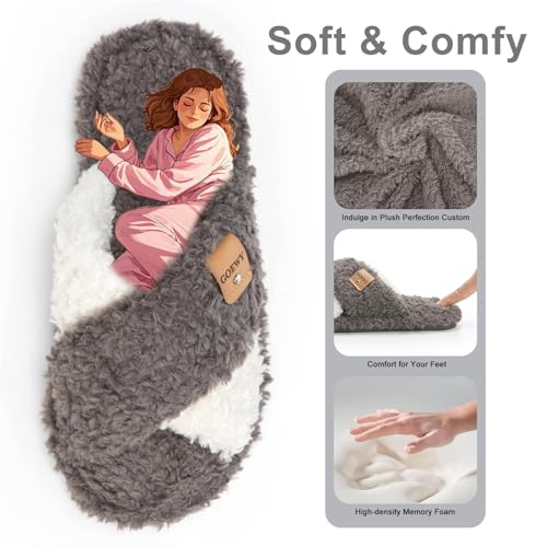 Image of GOEWY Fuzzy Open Toe Slippers for Women Cozy Memory Foam House Shoes Indoor | Cute Cross Band,Soft Faux Fur,Anti-slip Sole Outdoor,Machine-washable,Lightweight,Slip on Gifts for Women,Mom and Bridesmaid