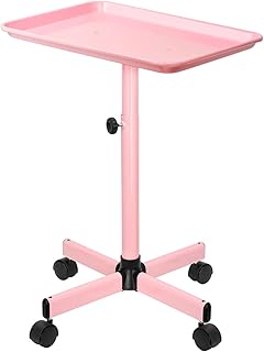 FLOLXNB Salon Tray, Rolling Hair Color Tray, Premium Aluminum Beauty SPA Tray Cart, Hairstylist Tattoo Tray, Height Adjustable Salon Service Tray, Pink Rolling Tray